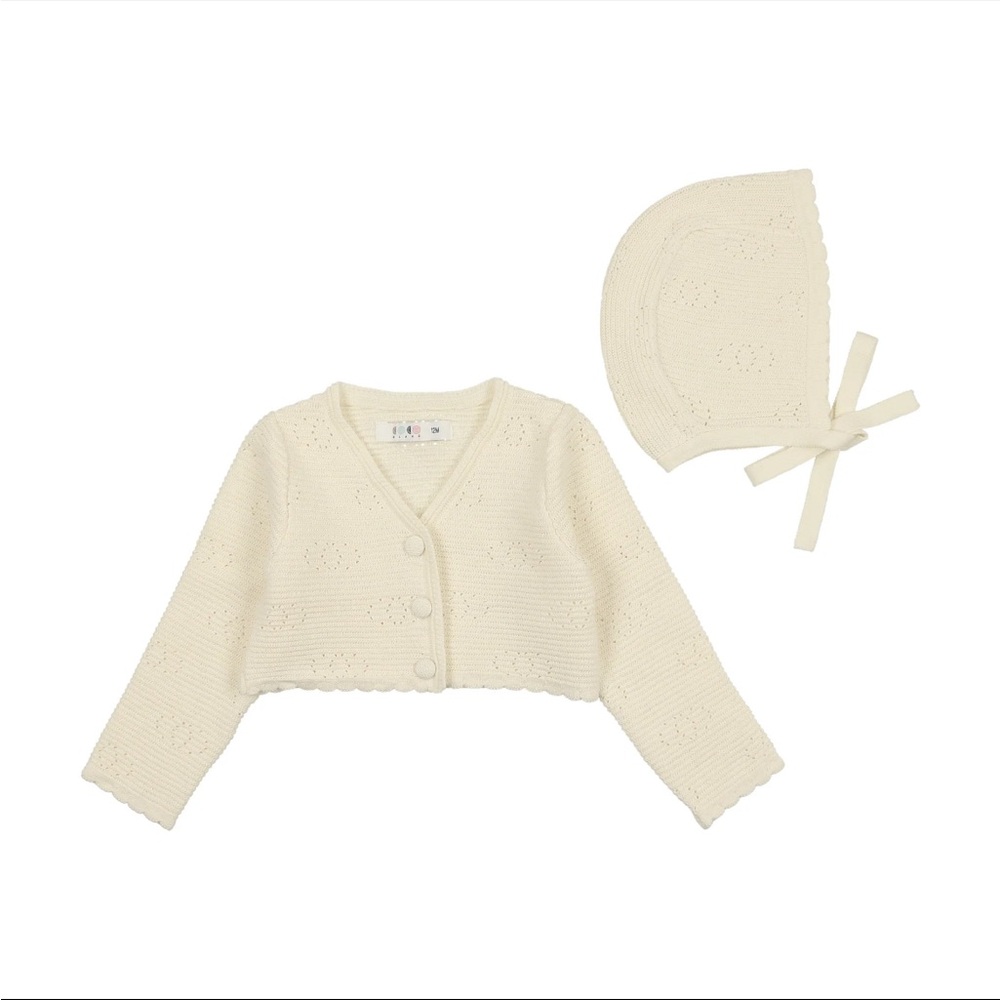Cream Knit Baby Cardigan and Bonnet Set